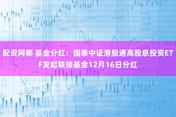 配资网哪 基金分红：国泰中证港股通高股息投资ETF发起联接基金12月16日分红